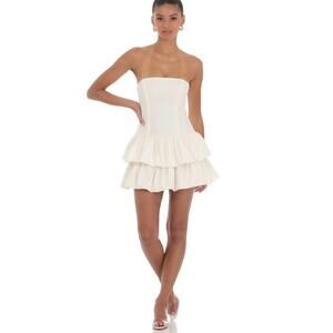 Lucy in the Sky Strapless Corset Bubble Dress Ivory Sz M Bridal Club Preppy Rush